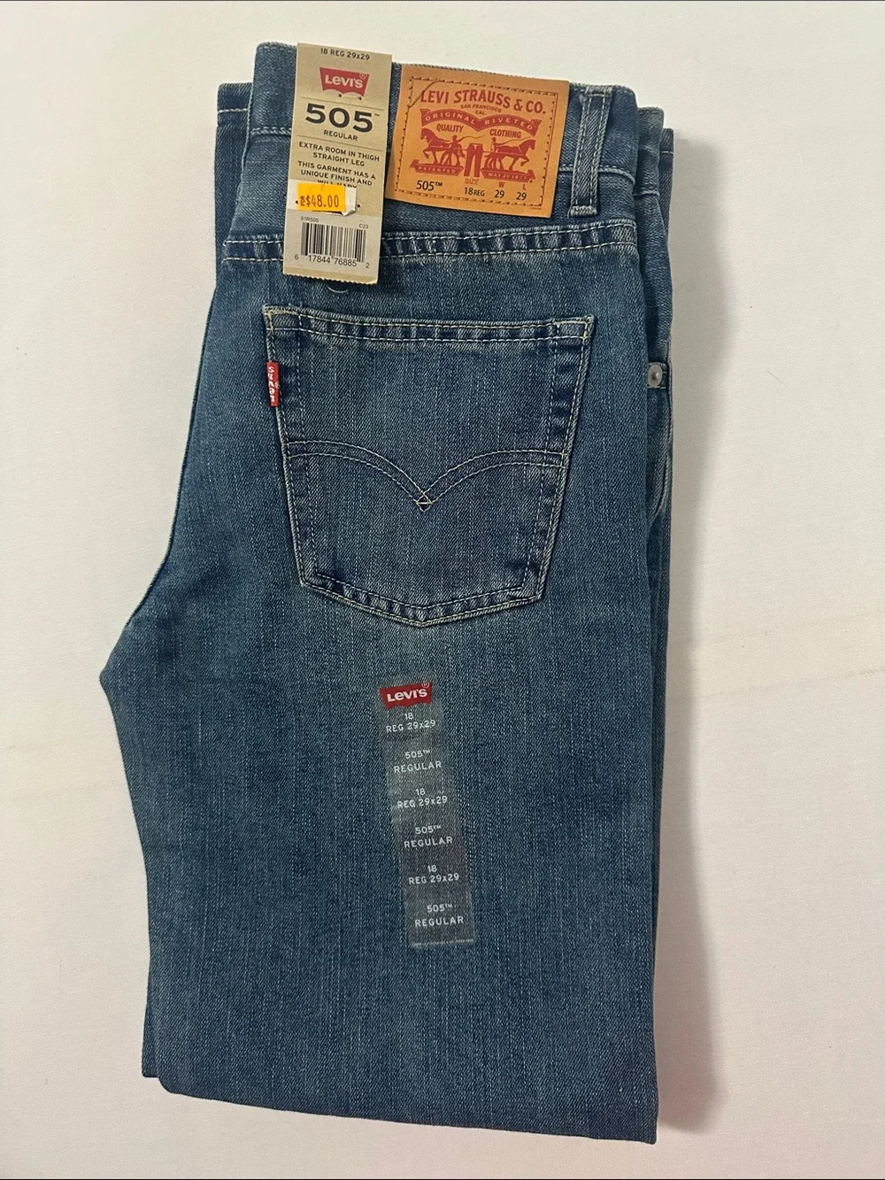 Levi's 505 Straight Leg Jeans in Faded Blue Denim